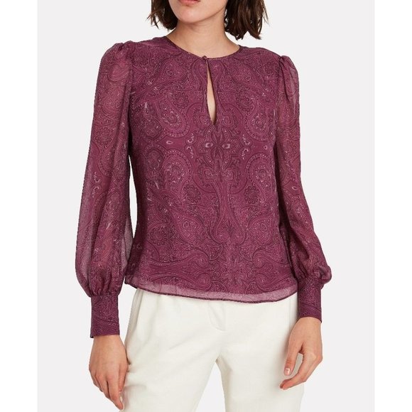 Intermix Kiera Paisley Silk Blouse Size M Burgundy - Picture 1 of 9